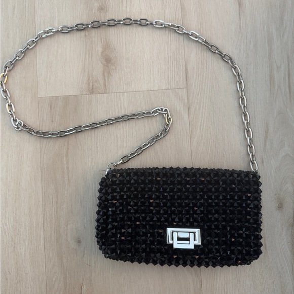 Zara Black Beaded Crossbody bag with Silver Chain - Picture 5 of 10